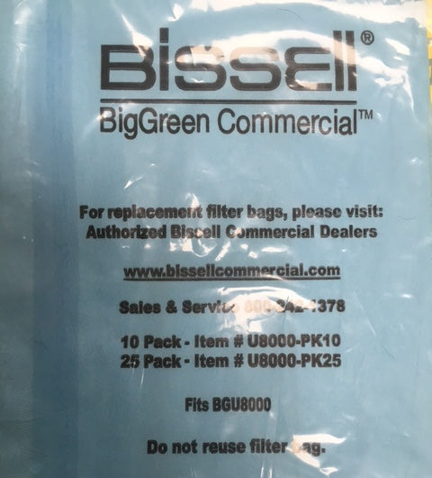 Bissell Big Green Lightweight Commercial Upright Vacum Cleaner Bags 10 Pk # U800PK10